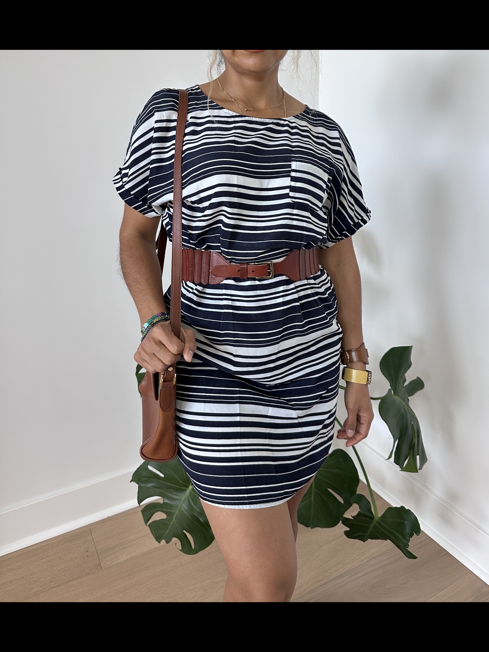 Nordstrom Caslon Dress Navy/White Stripe Tunic Lightweight Coastal Grandm Sz MP